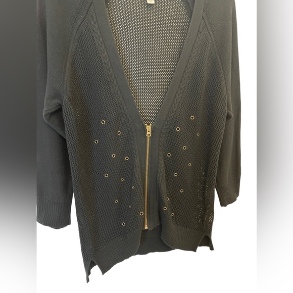 AEO Black V Neck Zip Front Knit Sweater Size XL - Picture 4 of 10